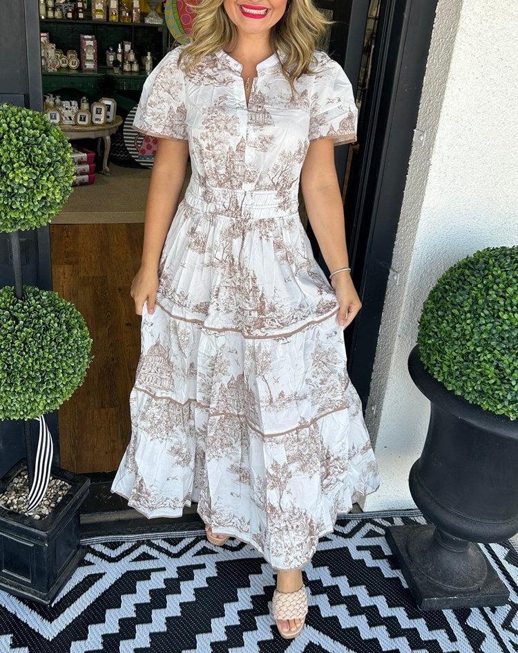Eliza | Women's Short Sleeve V-Neck Classic Toile Maxi