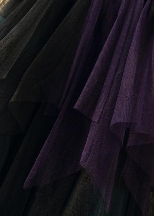 Art Casual Tulle Asymmetrical Patchwork Fall Skirt