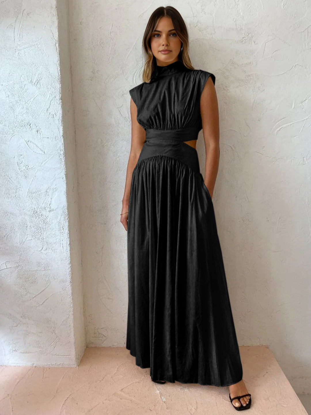 Women's Cap Sleeve Maxi Dress with Cutouts