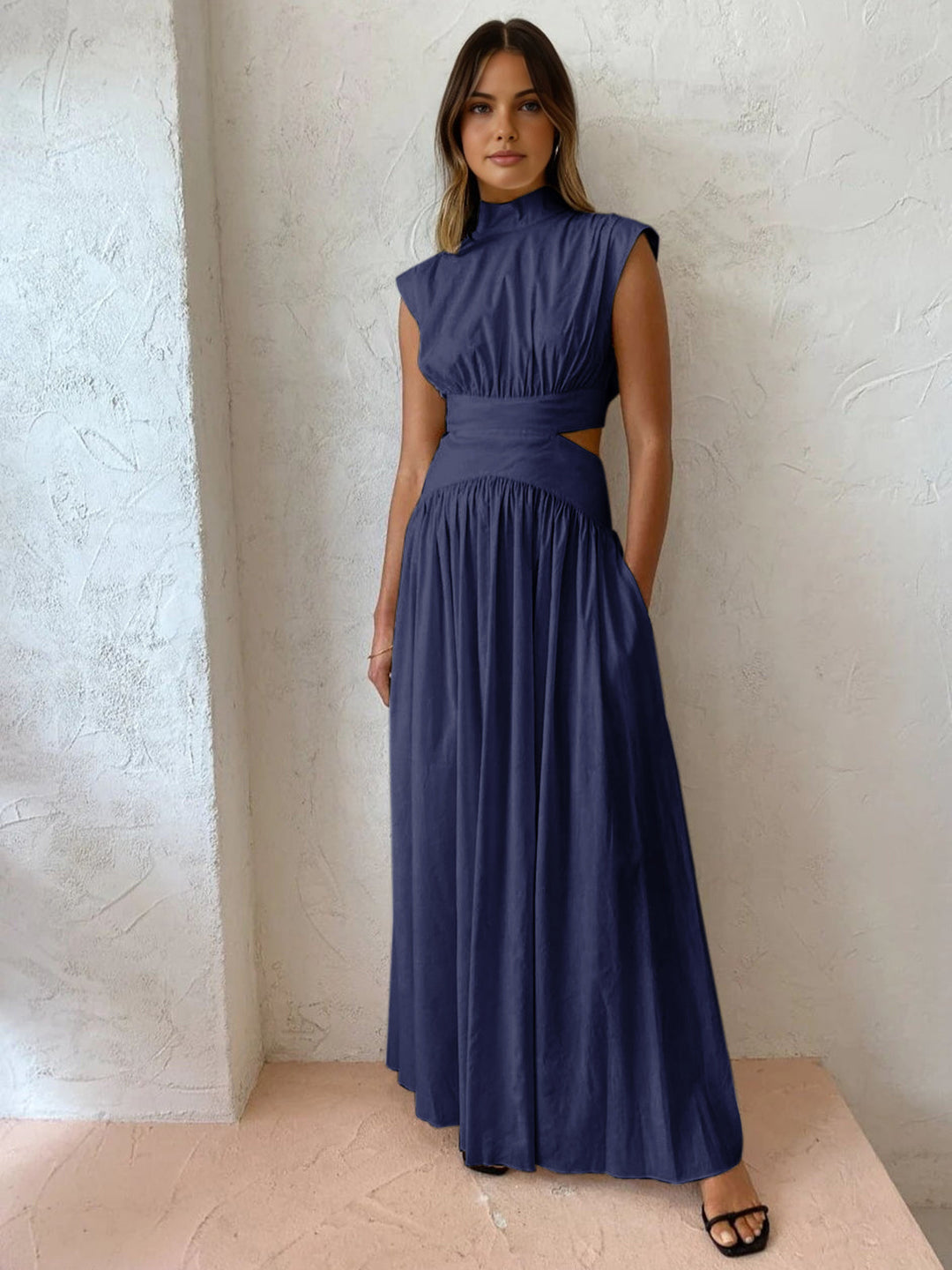 Women's Cap Sleeve Maxi Dress with Cutouts