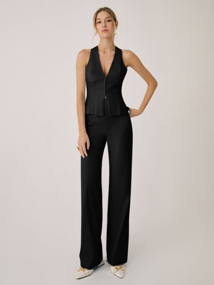 Women's Halter V-Neck Wide-Leg Set