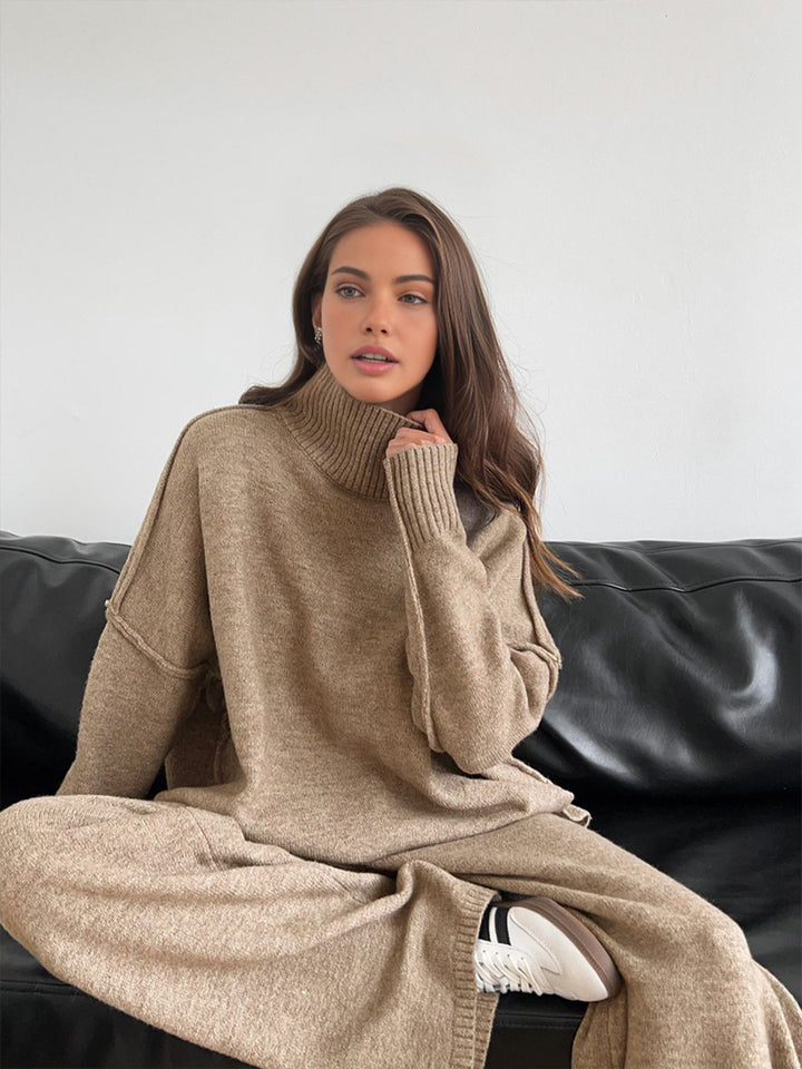 Women's Turtleneck Lounge Set with Wide-Leg Trousers