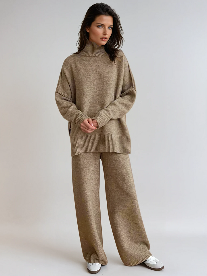 Women's Turtleneck Lounge Set with Wide-Leg Trousers