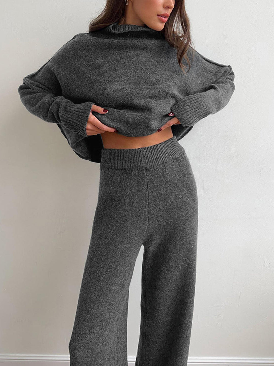 Women's Turtleneck Lounge Set with Wide-Leg Trousers