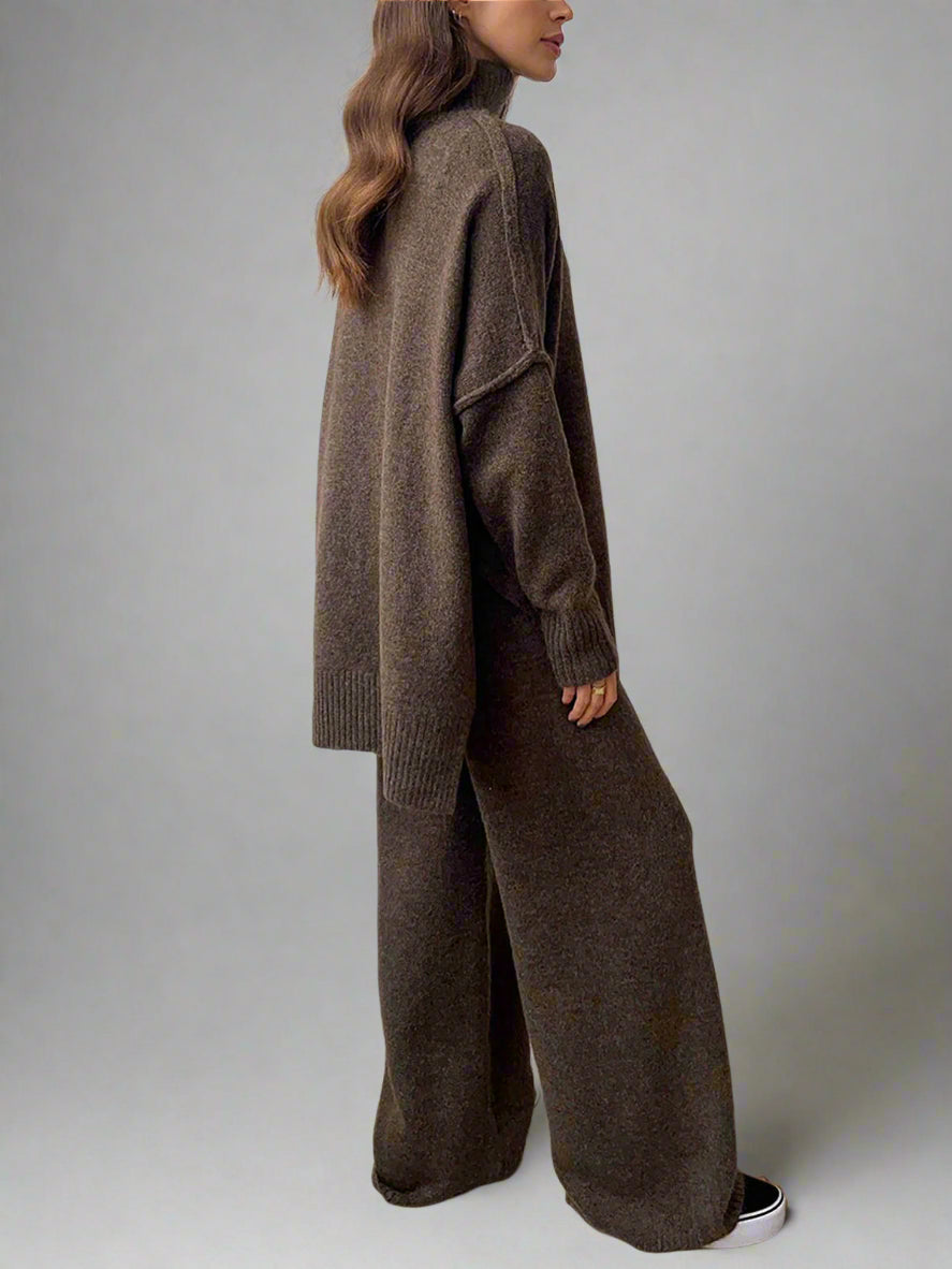 Women's Turtleneck Lounge Set with Wide-Leg Trousers