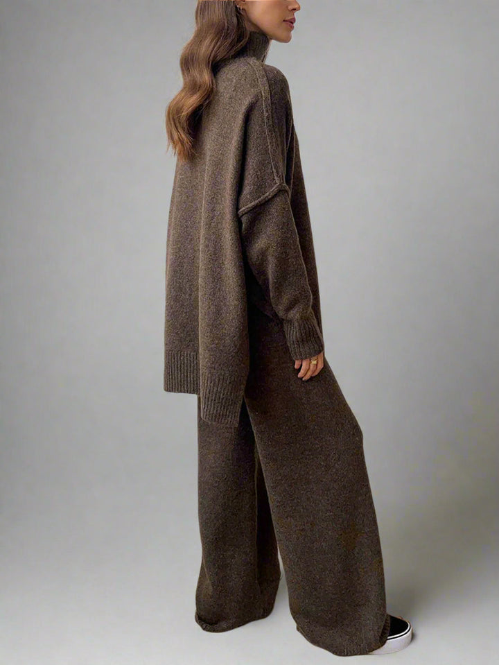Women's Turtleneck Lounge Set with Wide-Leg Trousers