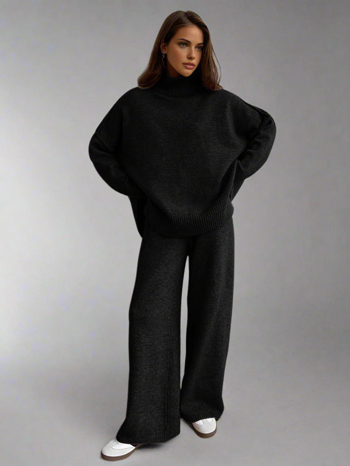 Women's Turtleneck Lounge Set with Wide-Leg Trousers