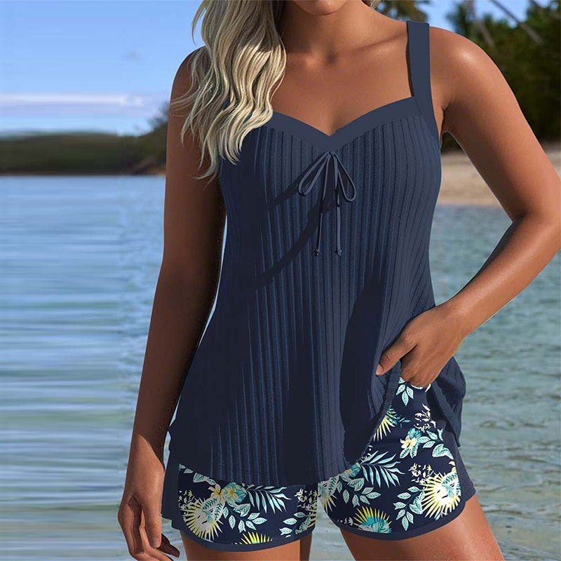 Solea | Women's Short Striped Tankini with Backless Feature