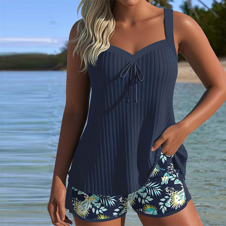 Solea | Women's Short Striped Tankini with Backless Feature