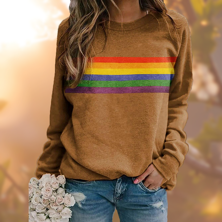 Women's Round Neck Striped Long Sleeve Sweater