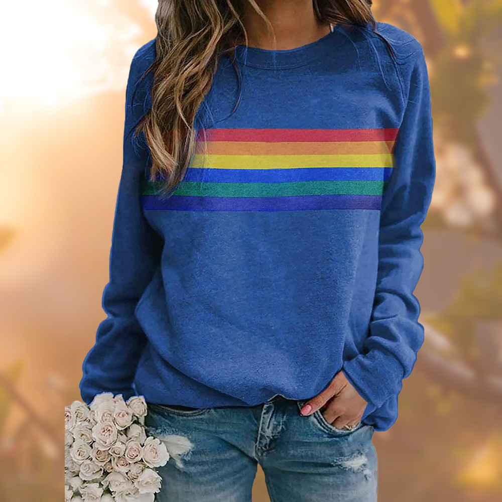 Women's Round Neck Striped Long Sleeve Sweater