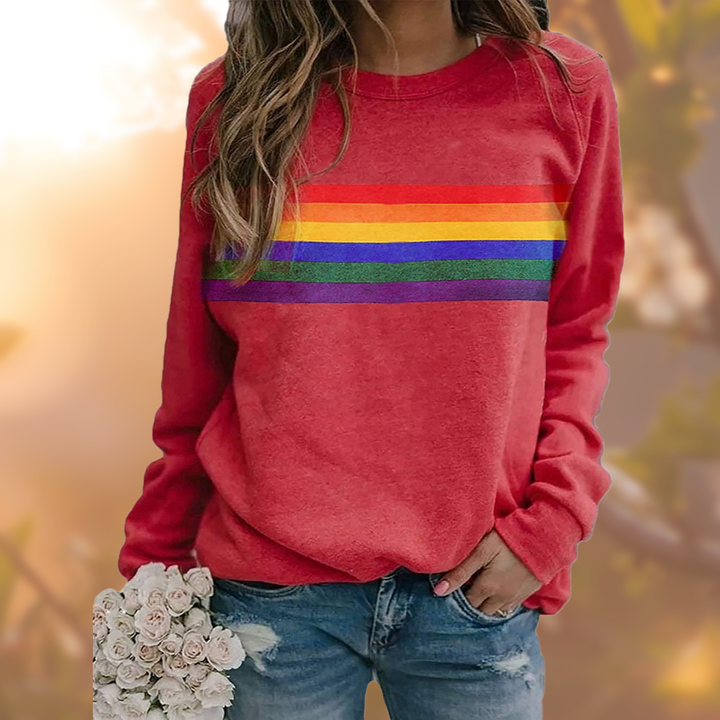 Women's Round Neck Striped Long Sleeve Sweater