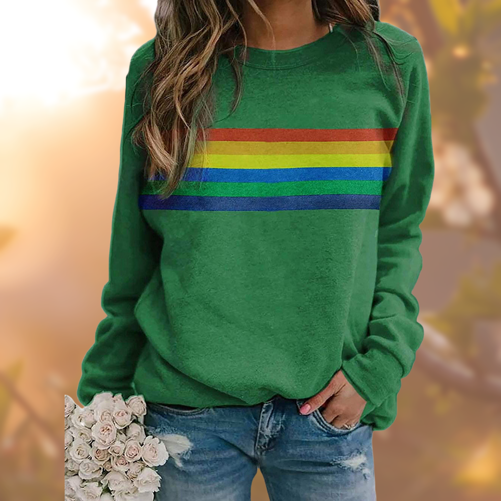 Women's Round Neck Striped Long Sleeve Sweater