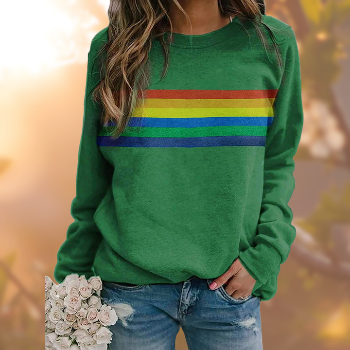 Women's Round Neck Striped Long Sleeve Sweater