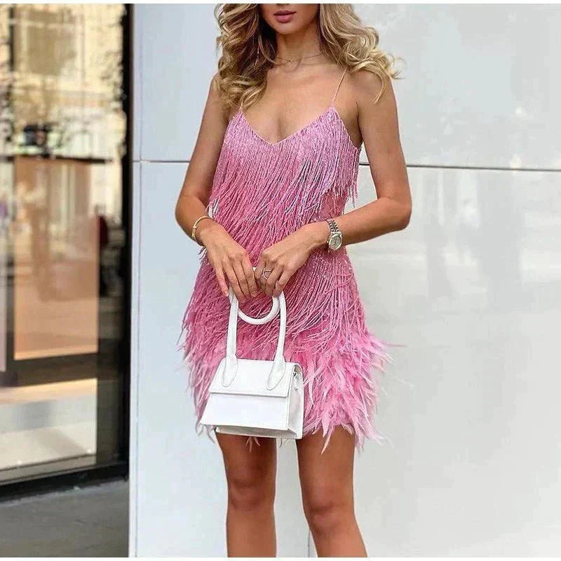 Flattering Fit Feather Mini Dress