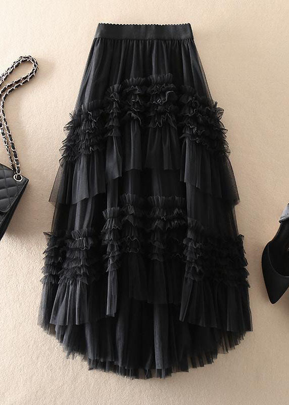Beautiful Khaki Asymmetrical Design Tulle Tiered Fall Skirt