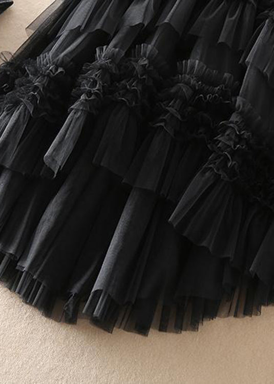 Beautiful Khaki Asymmetrical Design Tulle Tiered Fall Skirt