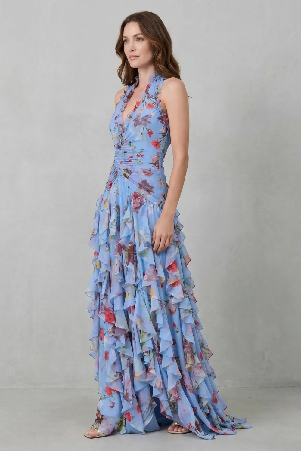 Belladina | Women's Floral Maxi Dress with Ruffles