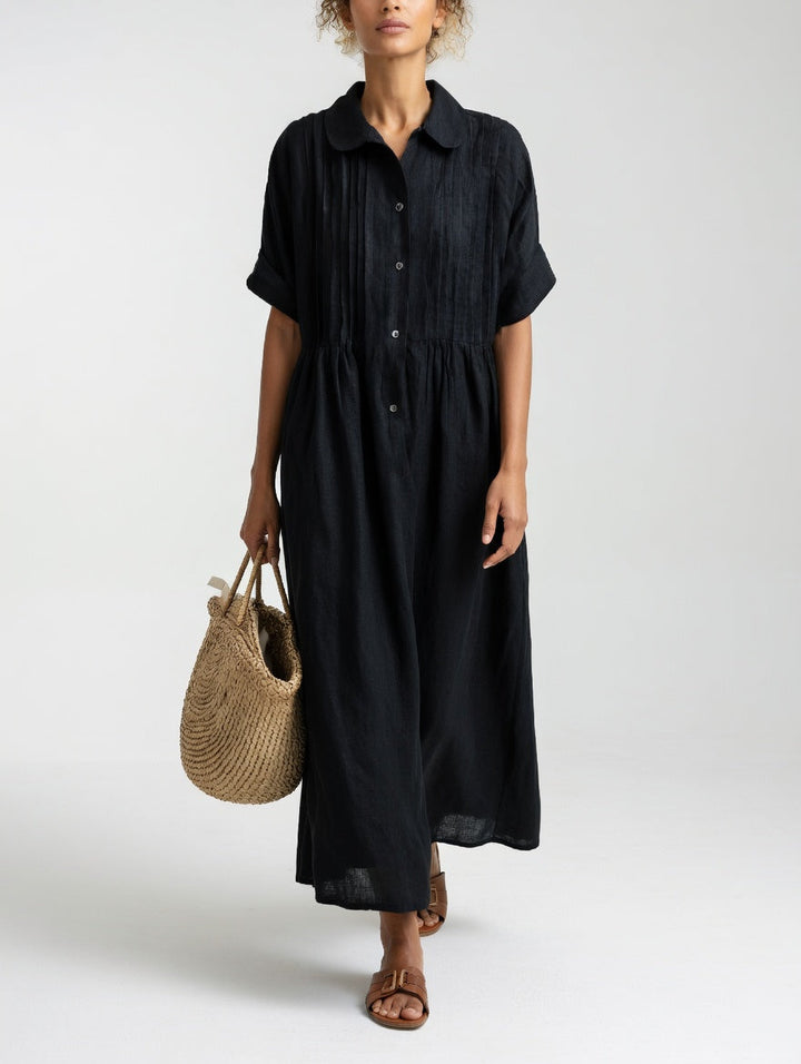 Lysandra | Women's Short Sleeve Maxi Breezy Summer Shirt Dress with Buttons