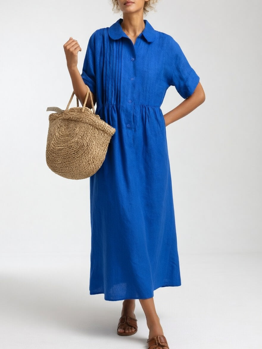 Lysandra | Women's Short Sleeve Maxi Breezy Summer Shirt Dress with Buttons