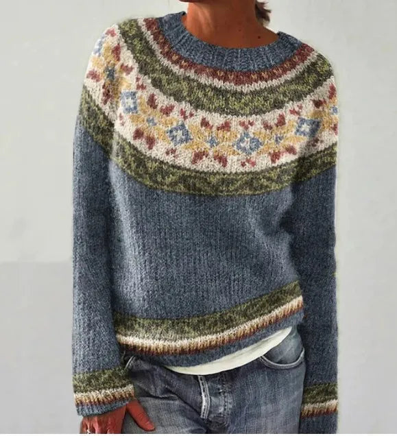 Lexi | Relaxed Boat Neck Retro Nordic Pattern Fall Sweater