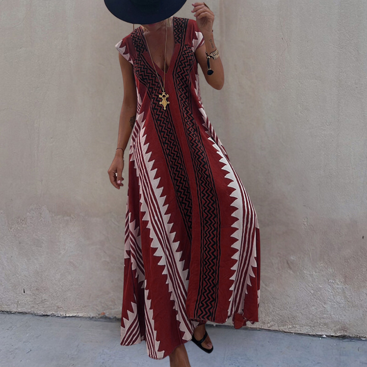 Adelina | Women's V-Neck Maxi Dress with Short Sleeves