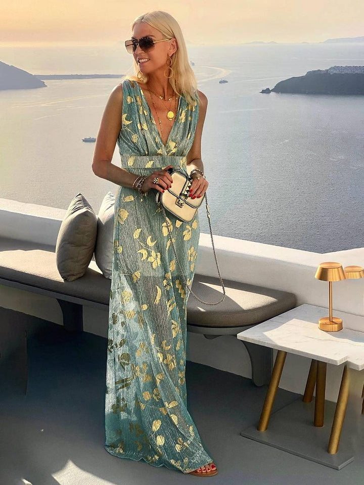 Women's V-Neck Sleeveless Floor-Length Dress