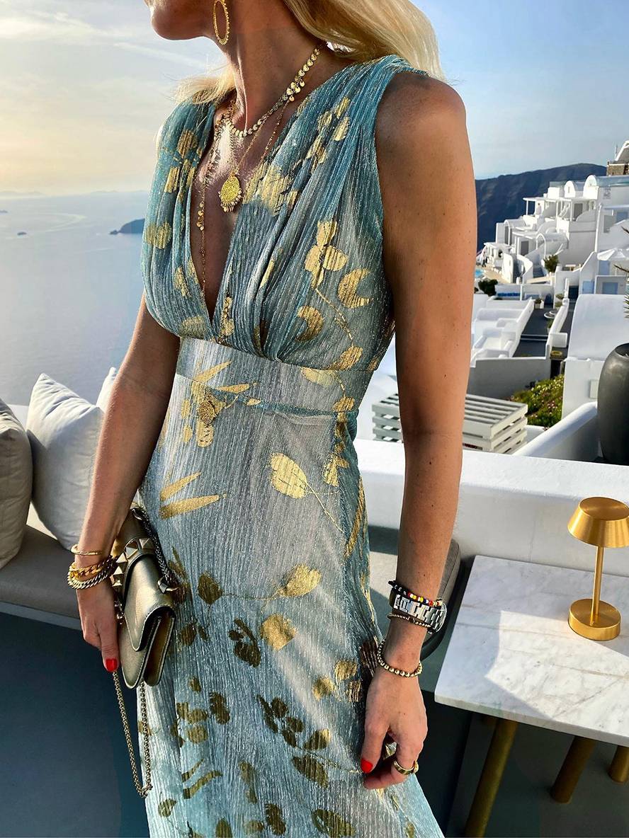 Women's V-Neck Sleeveless Floor-Length Dress