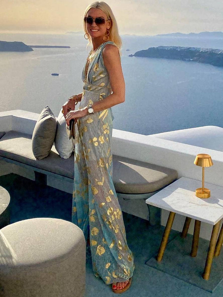 Women's V-Neck Sleeveless Floor-Length Dress
