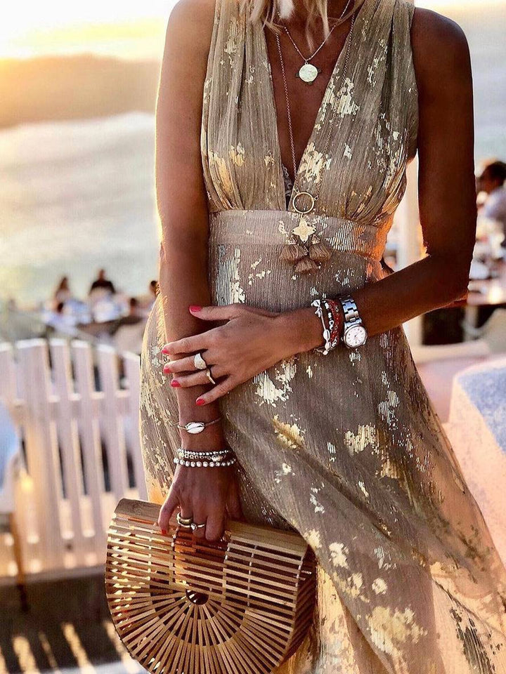 Women's V-Neck Sleeveless Floor-Length Dress