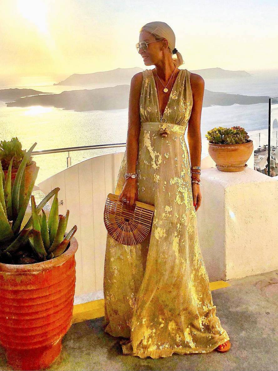 Women's V-Neck Sleeveless Floor-Length Dress