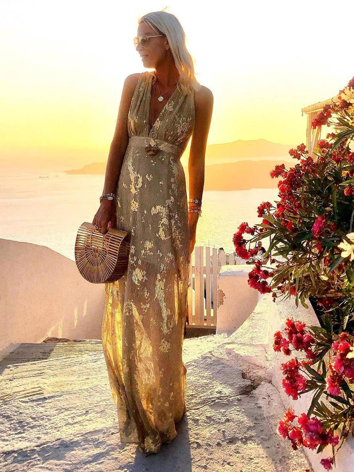 Women's V-Neck Sleeveless Floor-Length Dress
