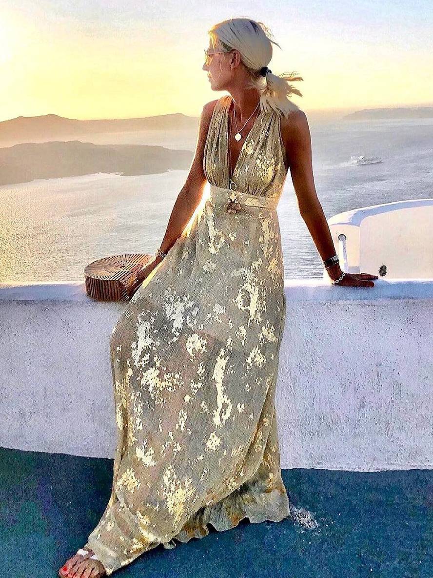 Women's V-Neck Sleeveless Floor-Length Dress
