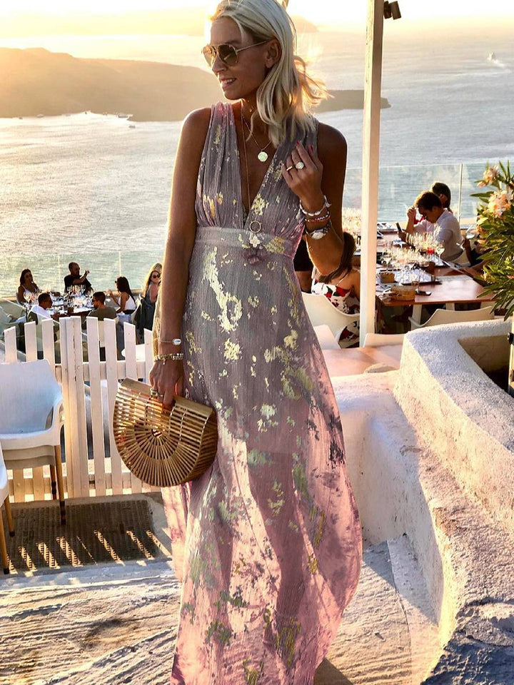 Women's V-Neck Sleeveless Floor-Length Dress
