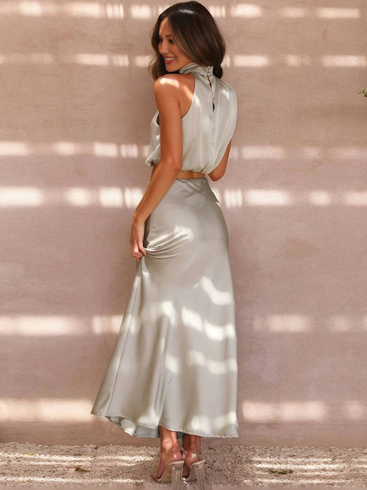 Women's Halter Neck Two-Piece Set with Maxi Skirt