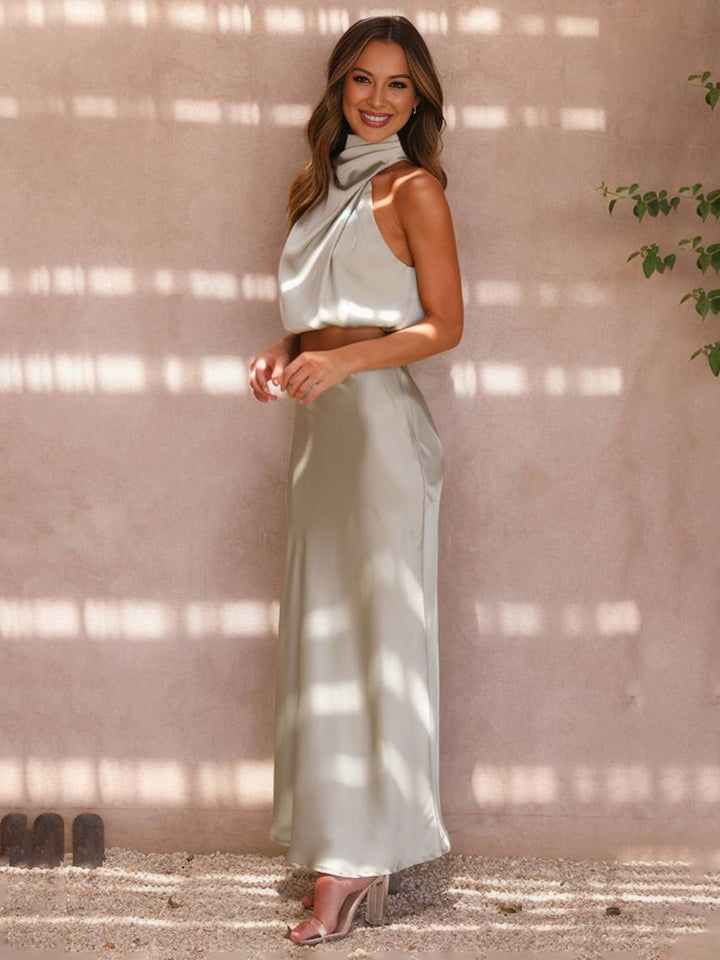 Women's Halter Neck Two-Piece Set with Maxi Skirt
