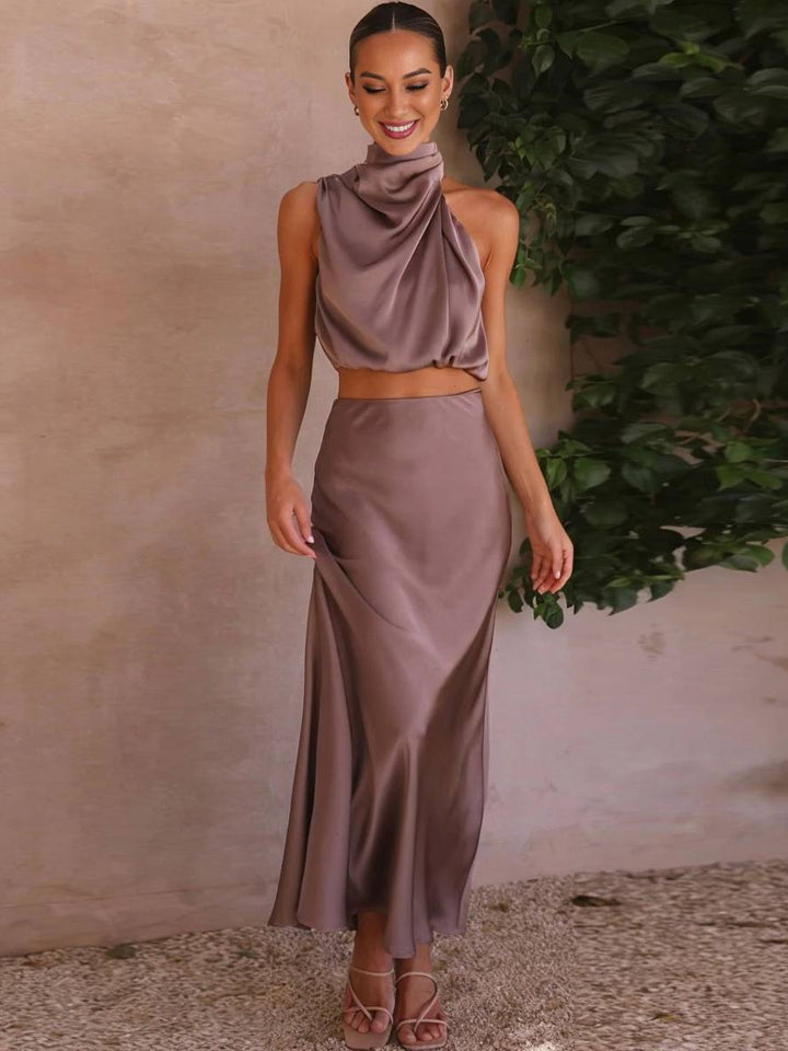 Women's Halter Neck Two-Piece Set with Maxi Skirt