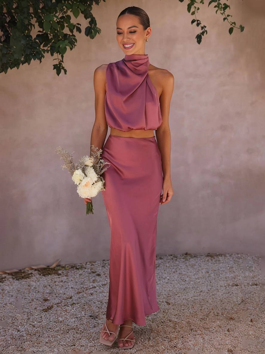 Women's Halter Neck Two-Piece Set with Maxi Skirt