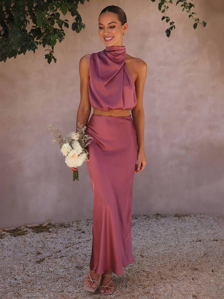 Women's Halter Neck Two-Piece Set with Maxi Skirt