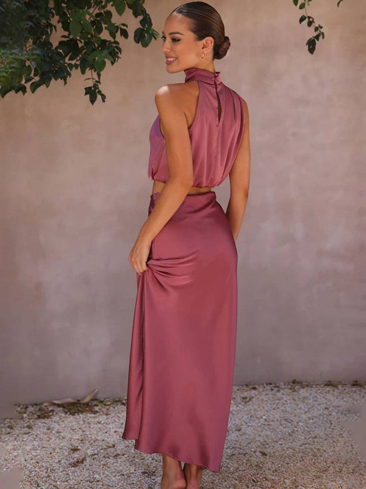 Women's Halter Neck Two-Piece Set with Maxi Skirt