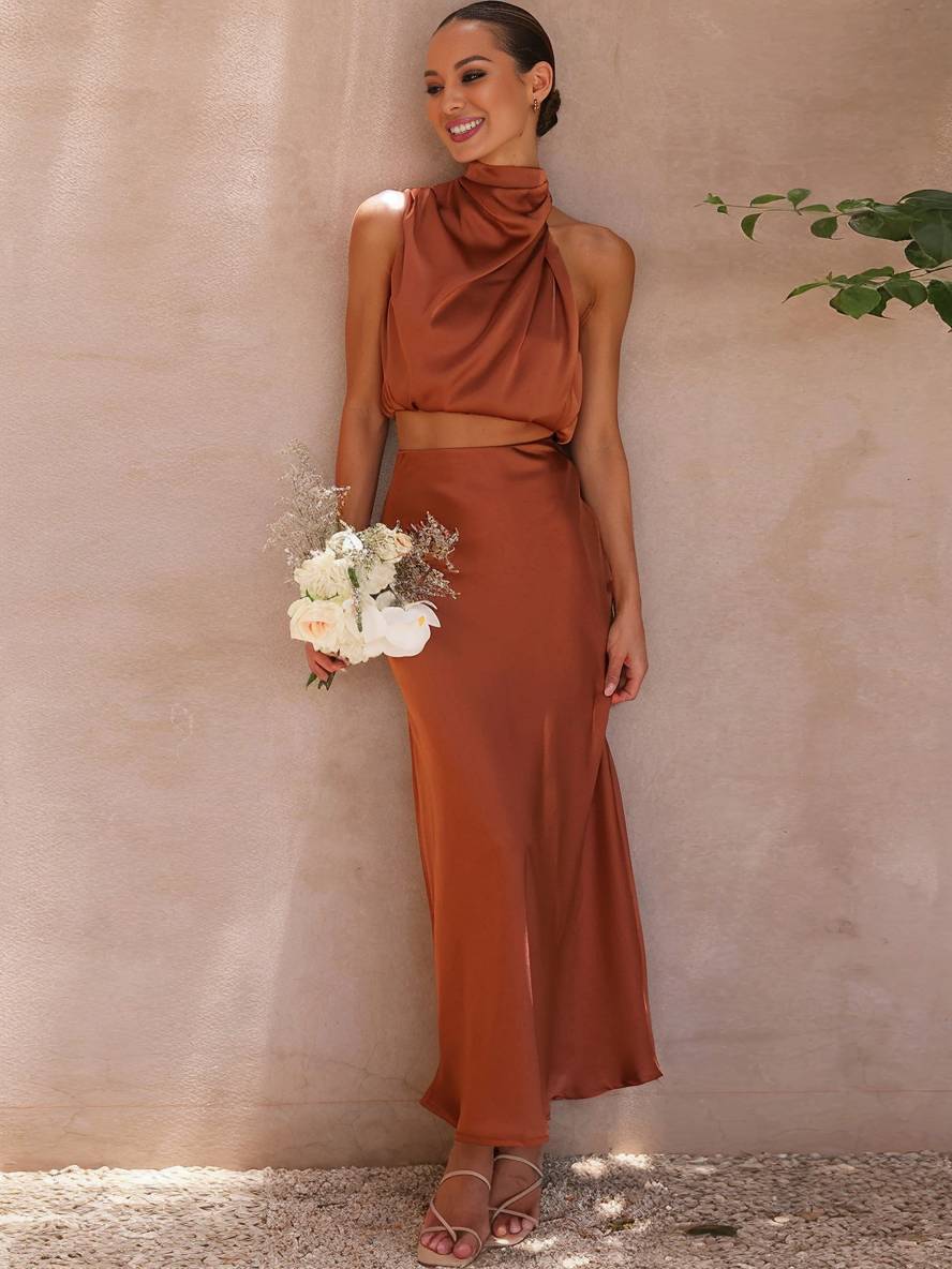 Women's Halter Neck Two-Piece Set with Maxi Skirt