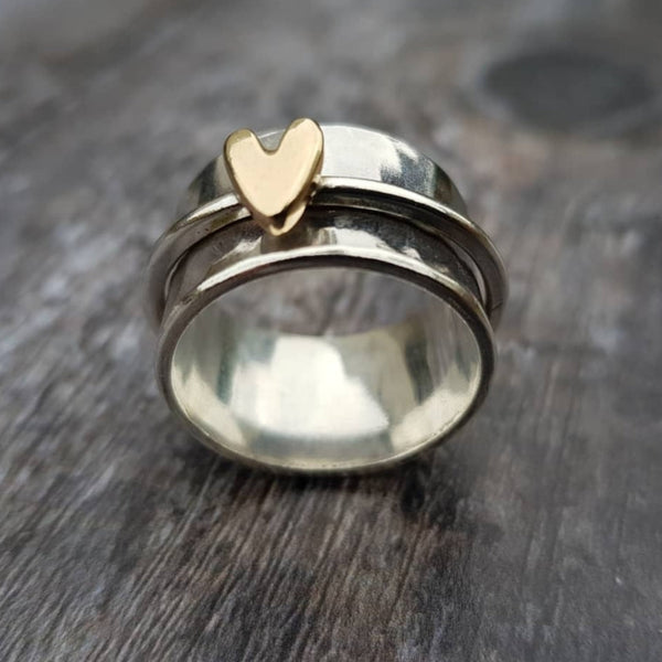 Mireia - Silver Ring with Golden Heart