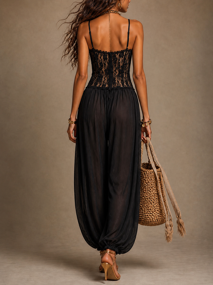 Laia | Women's Lace Halter Jumpsuit with Side Pockets