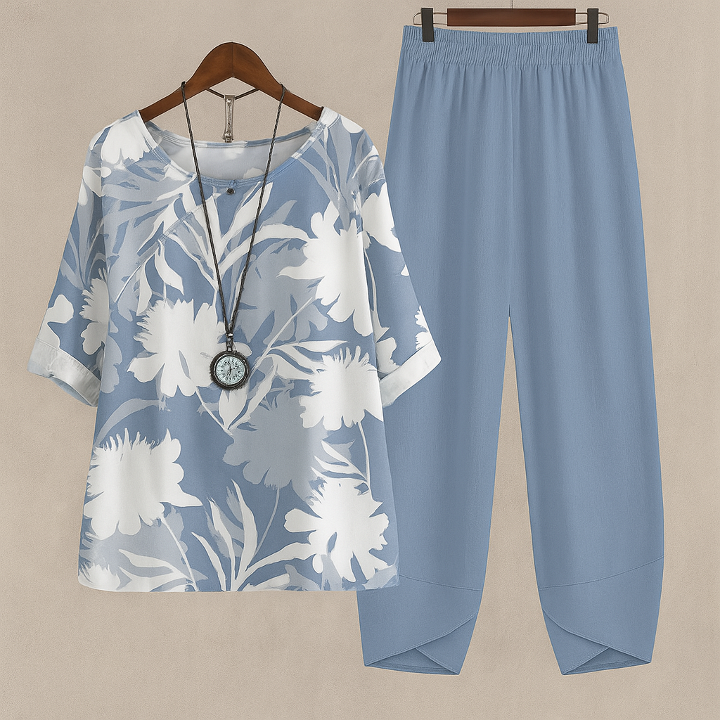 Women's Two-Piece Set with Round Neck and Short Sleeve