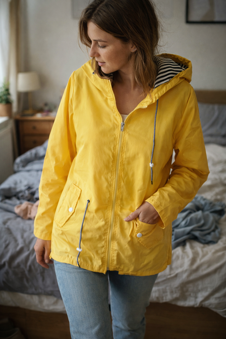 Women's Long Sleeve Rain Jacket with Hood and Pockets