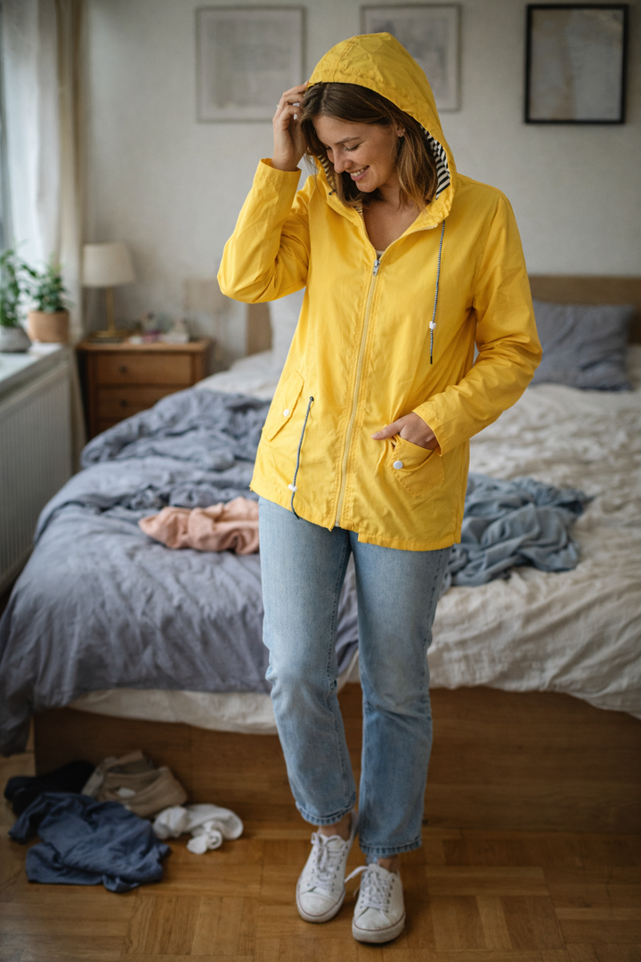 Women's Long Sleeve Rain Jacket with Hood and Pockets