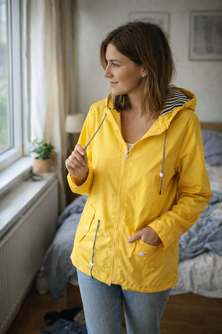 Women's Long Sleeve Rain Jacket with Hood and Pockets
