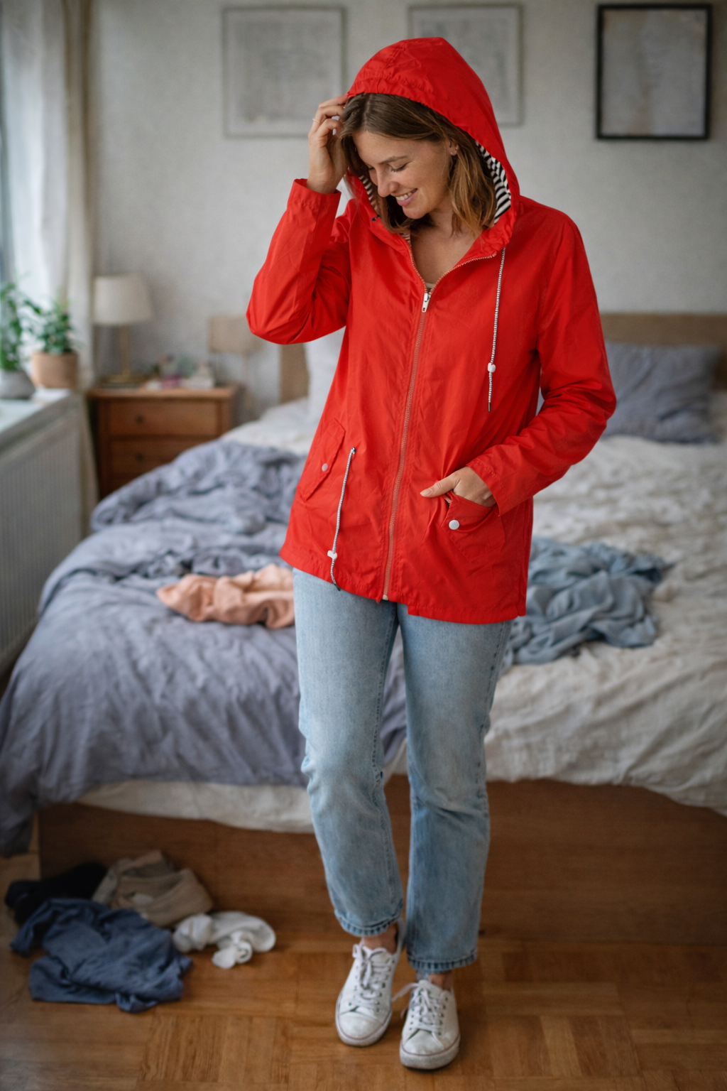 Women's Long Sleeve Rain Jacket with Hood and Pockets