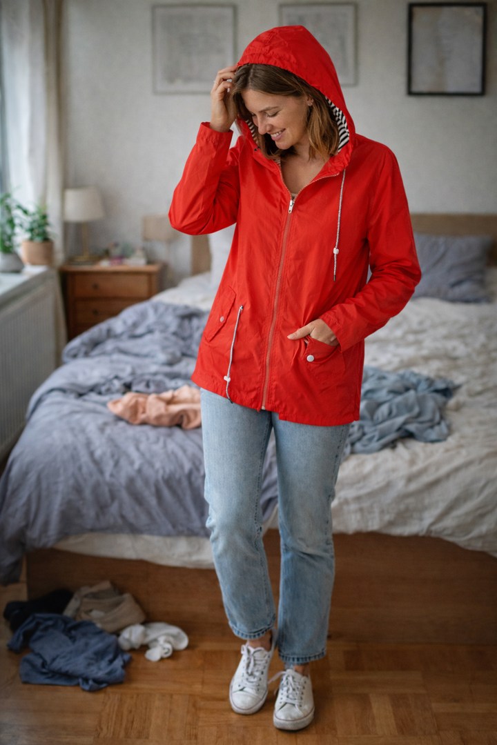 Women's Long Sleeve Rain Jacket with Hood and Pockets