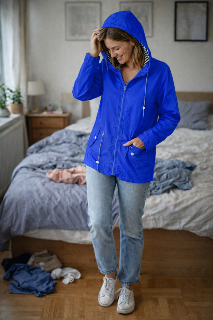 Women's Long Sleeve Rain Jacket with Hood and Pockets